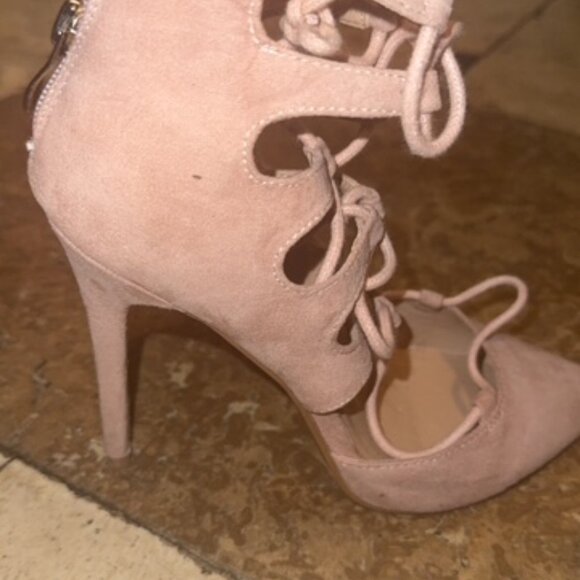 Blush Pink Lace-Up Stiletto Heels - Picture 3 of 7